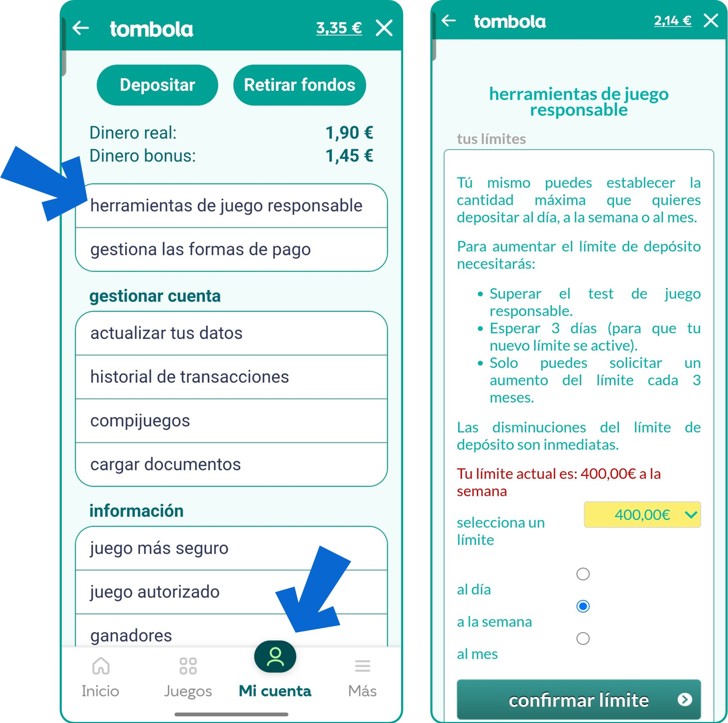 Límite de depósito en herramientas de juego responsable